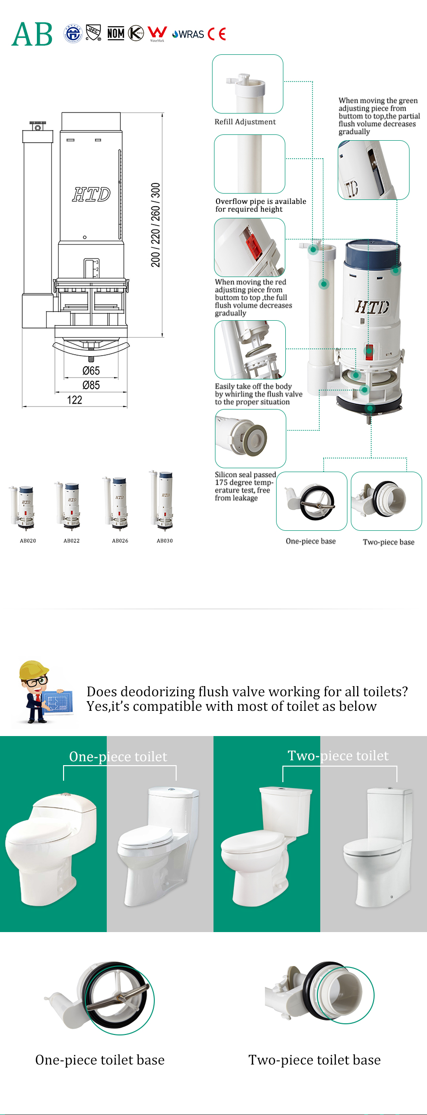 Leakage Free Dual Flush Valve For 2 Inch Outlet Bathroom Toilet